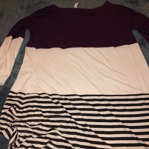 Plum, white and black/white striped color block Zenana shirt